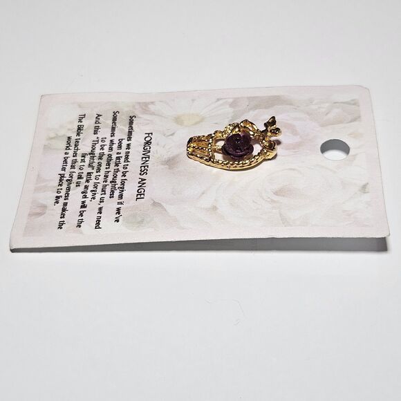 *Sale*Gold Tone Forgiveness Angel Red Flower Pin With Beautiful Thoughtful Mssge - Picture 8 of 11